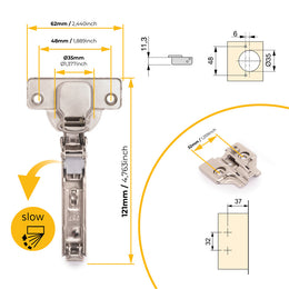 Emuca Pack of 20 X92 Soft Close Full Overlay Hinge 105° With Screw On Plates