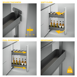 Emuca Harmony Pull-out Soft Close Bottle Rack (2 Trays)