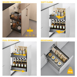 Emuca Harmony Pull-out Soft Close Trolley (2 Trays)