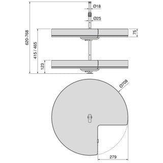 Emuca Harmony 3/4 Circle Rotating Trays