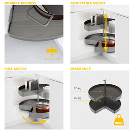 Emuca Harmony 3/4 Circle Rotating Trays