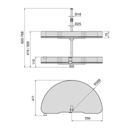Emuca Harmony 1/2 Circle Rotating Trays