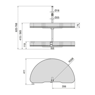 Emuca Harmony 1/2 Circle Rotating Trays
