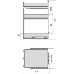 Emuca Harmony Pull-out Soft Close Trolley (3 Trays)
